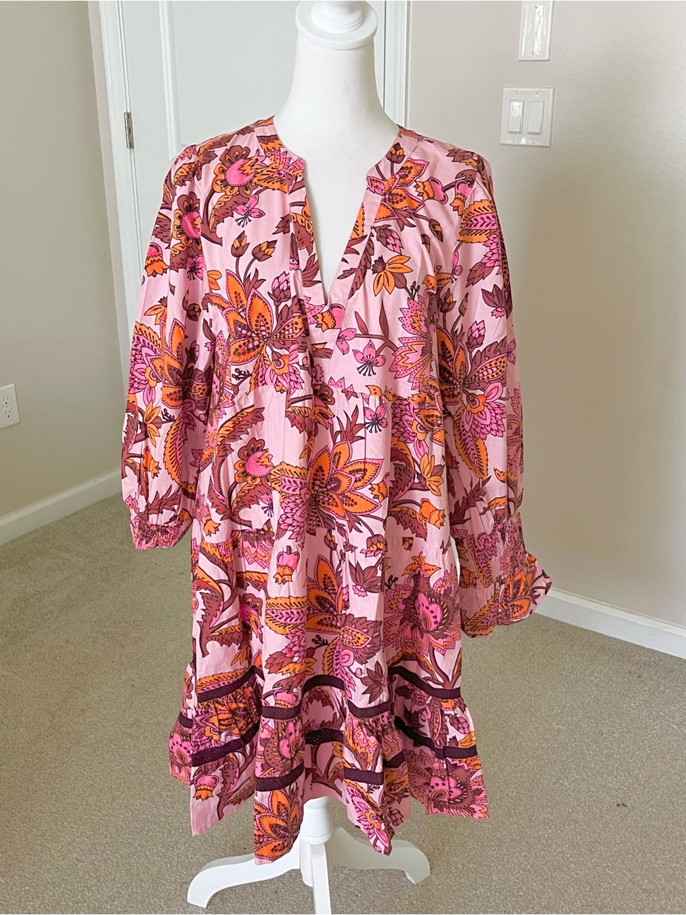 NWT Tuckernuck Pink Floral Boho V-Neck Women's Mini Dress in Size XL and XXL